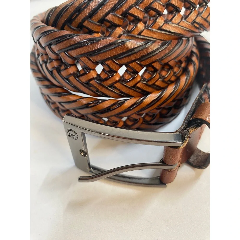 Unbranded Woven Braided Leather Belt Mens 44 Brown Tan Black Casual Western Slim